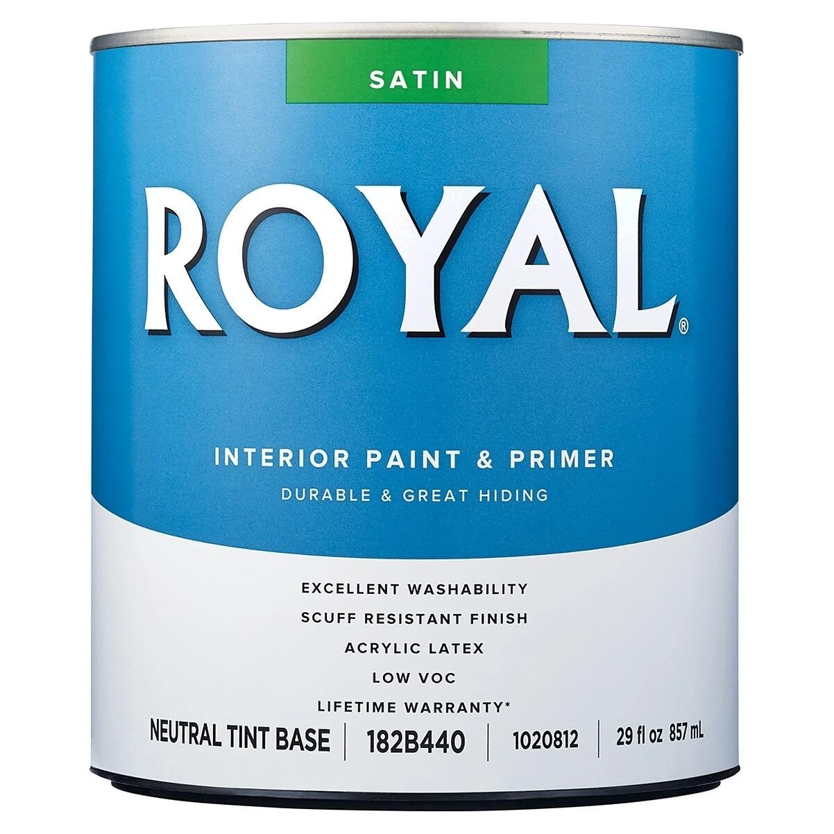 Royal 182B440-2 Satin Neutral Base Acrylic Latex Interior Paint, 1 Quart