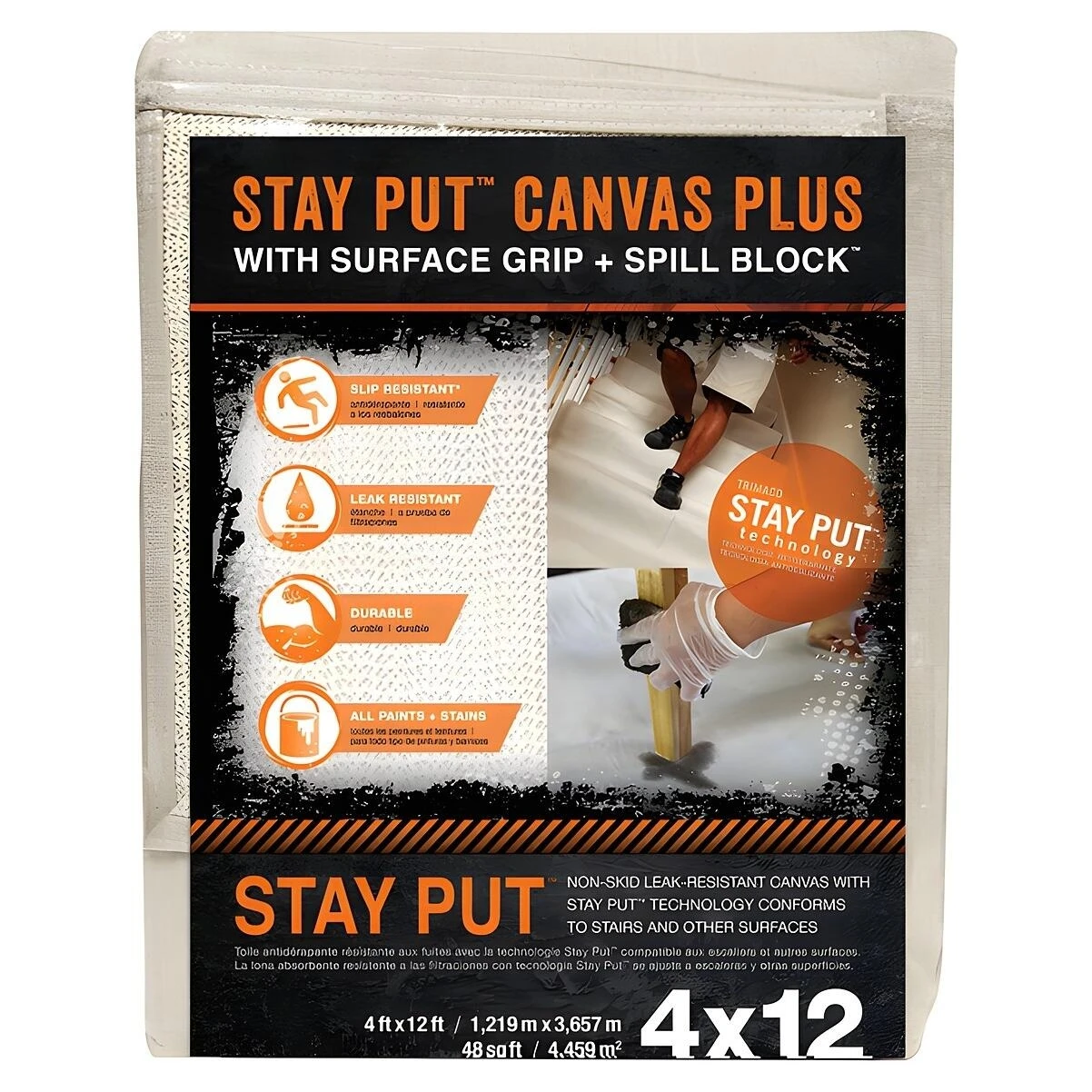 Trimaco 4328 Drop Cloth, 12 ft L, 4 ft W, Canvas/Plastic