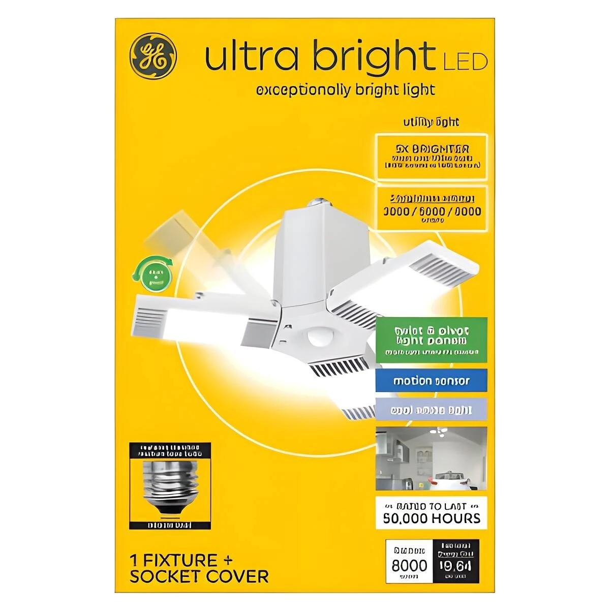 GE 93129815 Ultra Bright LED Utility Light Fixture, Motion Sensor, 3 Settings