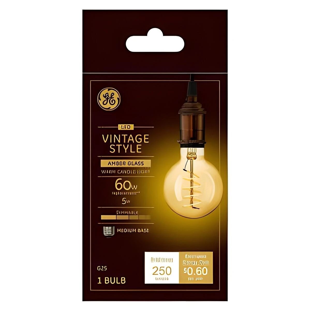 GE LED Vintage Light Bulb, G25, Amber, Warm White, 5W, 250 Lumens GE LED Vintage Light Bulb, G25, Amber, Warm White, 5W, 250 Lumens
