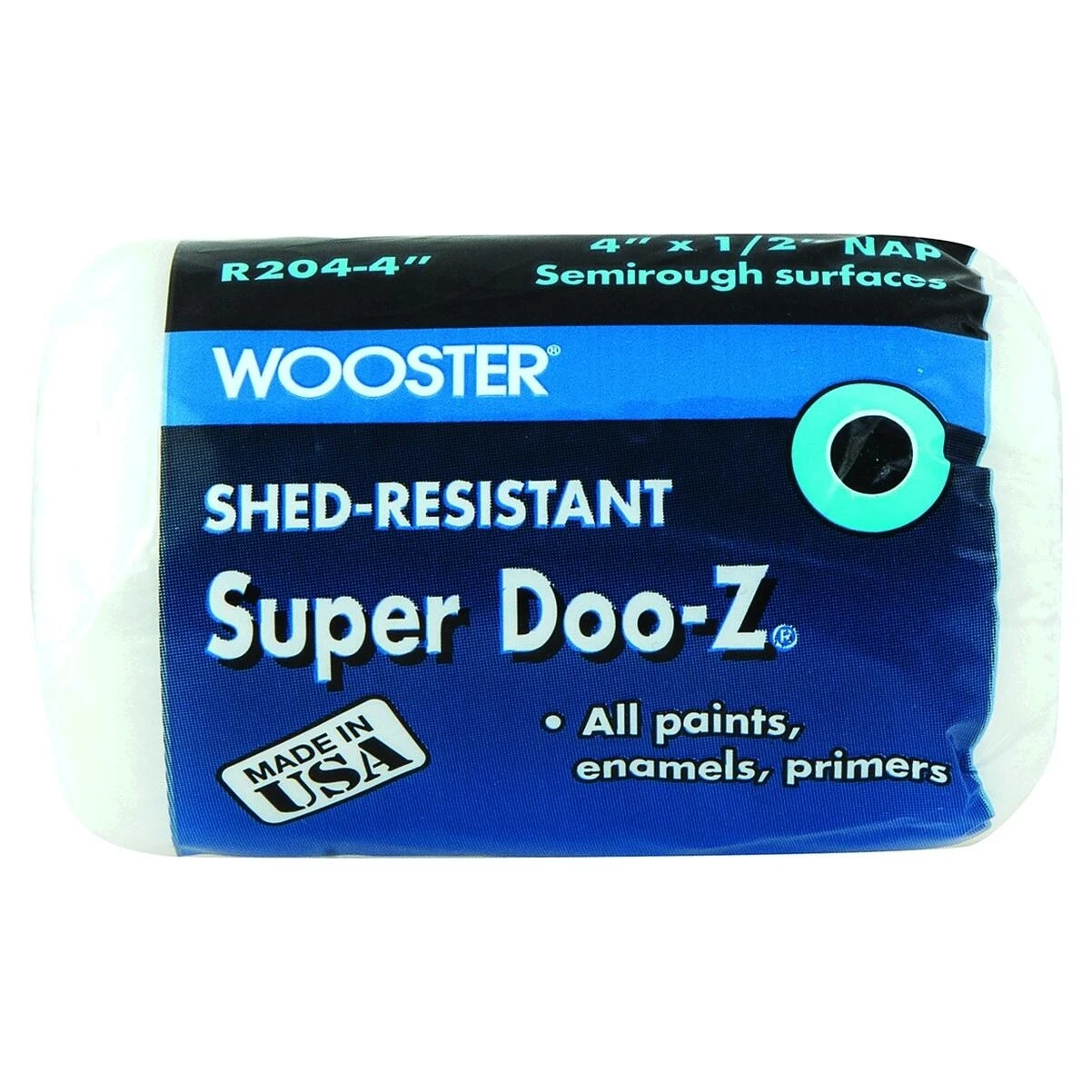 Wooster SUPER DOO-Z R204-4 Roller Cover, 1/2 in Thick Nap, 4 in L, Fabric Cover, White
