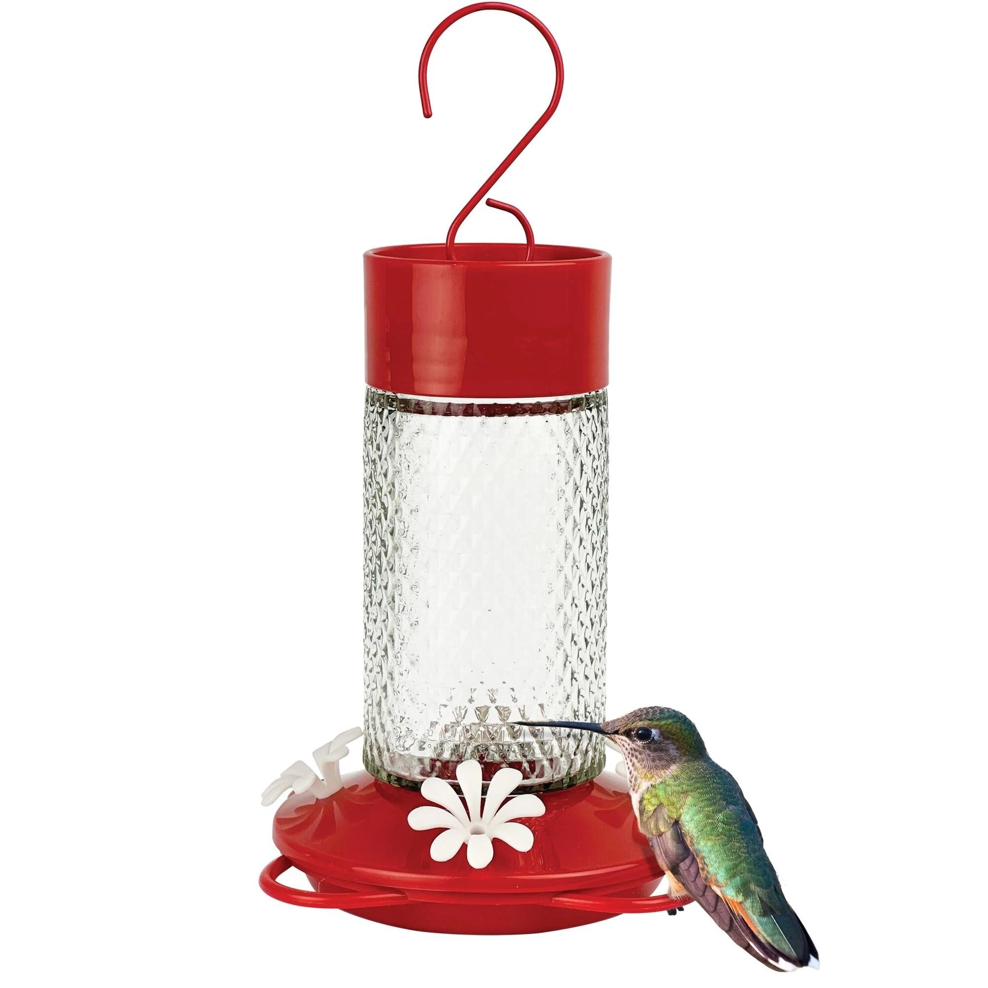 Elegant Cherry Glass Hummingbird Feeder – 13 oz Ant‑Moat Design