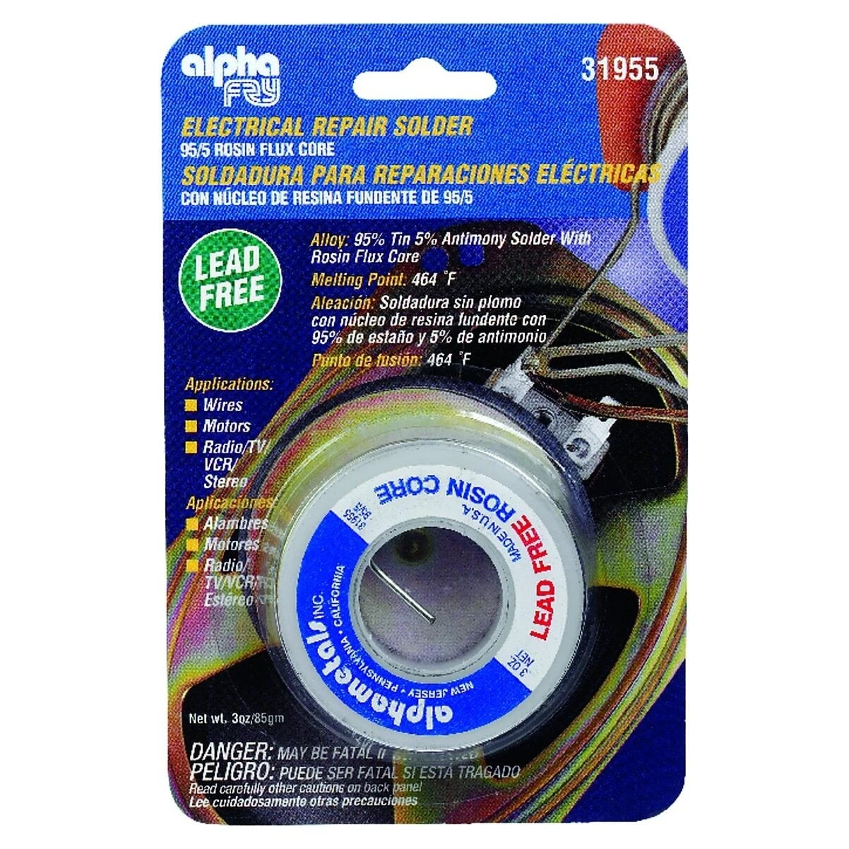 Alpha Fry AM31955 Lead-Free Electrical Solder, 3 oz., .062-Diameter