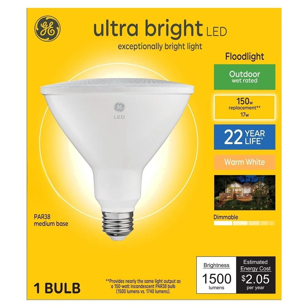 GE 93128005 Ultra Bright LED Par38 Floodlight Bulb, 17W, Dimmable, 3000K GE 93128005 Ultra Bright LED Par38 Floodlight Bulb, 17W, Dimmable, 3000K