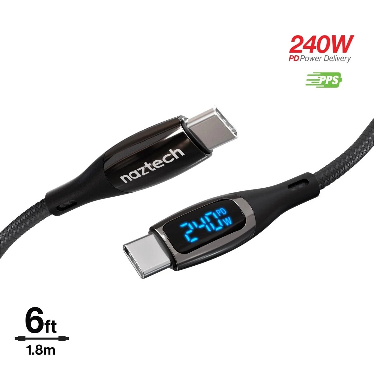 Naztech DigiWatt 6‑Foot USB‑C to USB‑C Fast Charging Cable