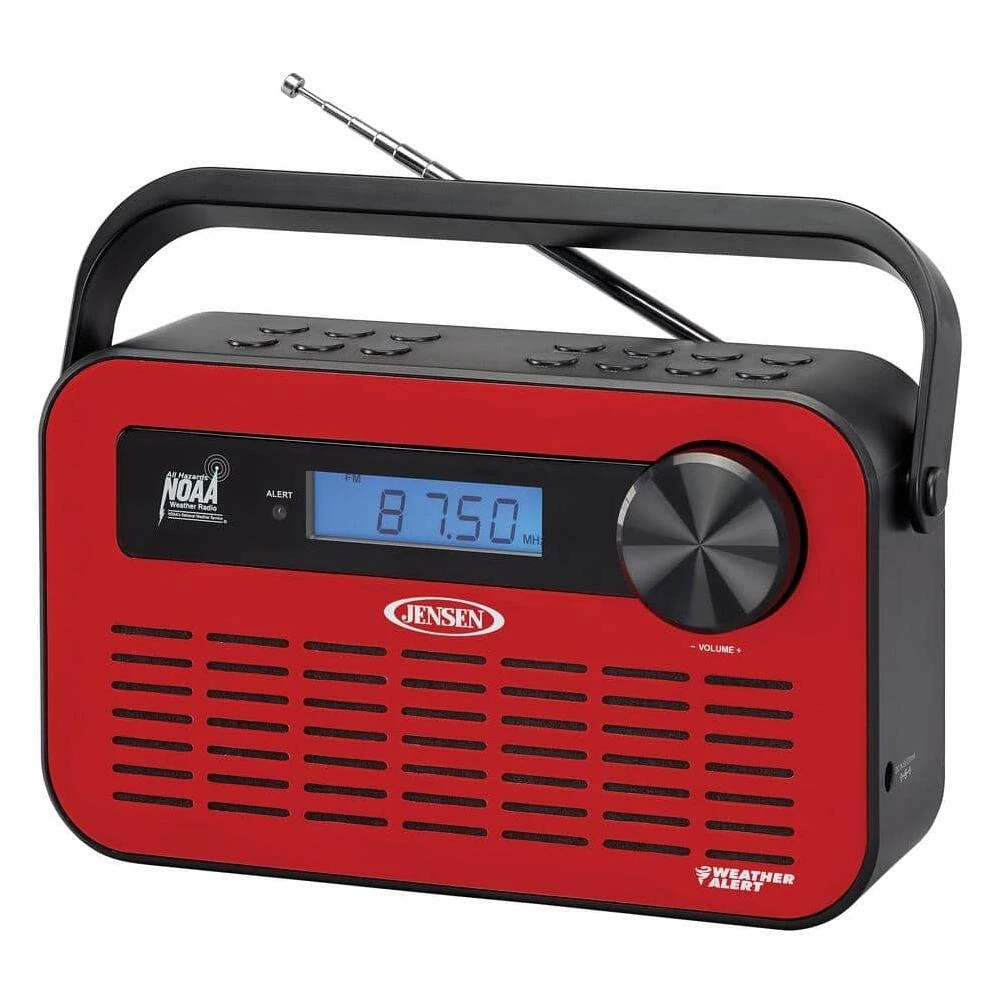 Jensen Compact Portable Weather Radio – Emergency Alert Receiver with LED Flashlight