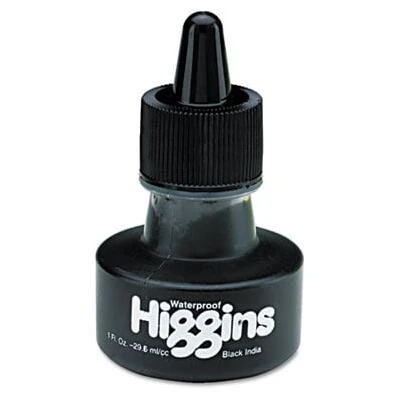 Higgins Black Fountain Pen Ink – 1 oz Water‑Based Bottle (India)