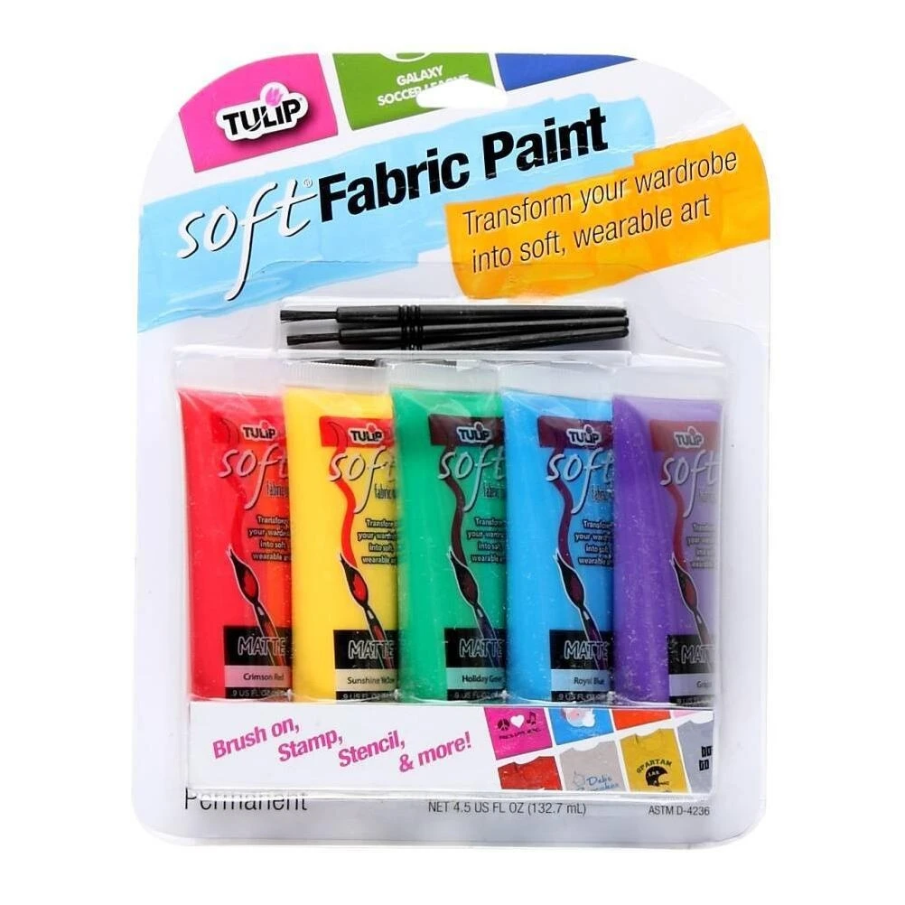 Tulip 5‑Pack Primary Fabric Paint Set – Vibrant, Non‑Toxic Textile Colors