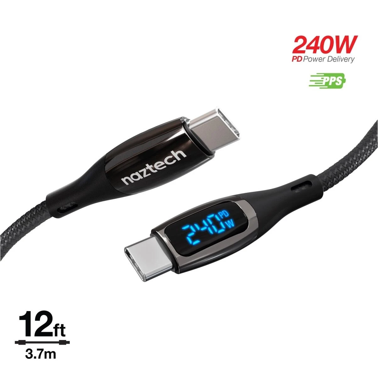 NAZTECH DigiWatt 12‑Foot USB‑C to USB‑C Fast‑Charge Cable