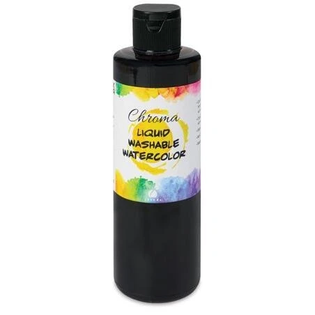 Chroma Liquid Watercolor Paint – 8 oz Black – Professional Artist Ink