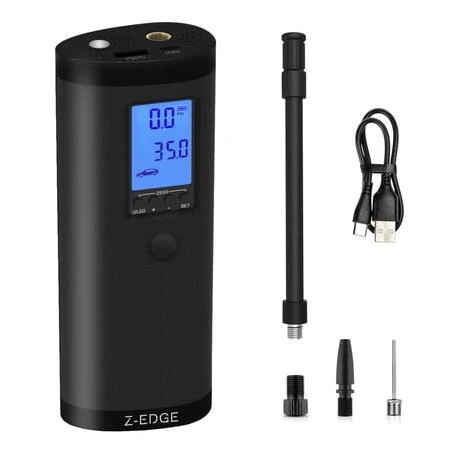 Z‑Edge Black Portable Air Pump & Power Bank – Dual‑Function Travel Companion