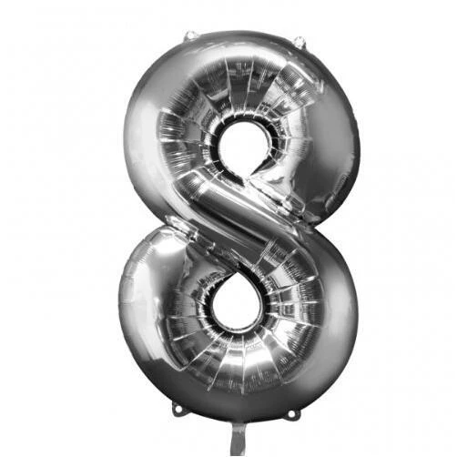 Large Silver Number 8 Metallic Foil Balloon – Ideal for Birthdays & Events