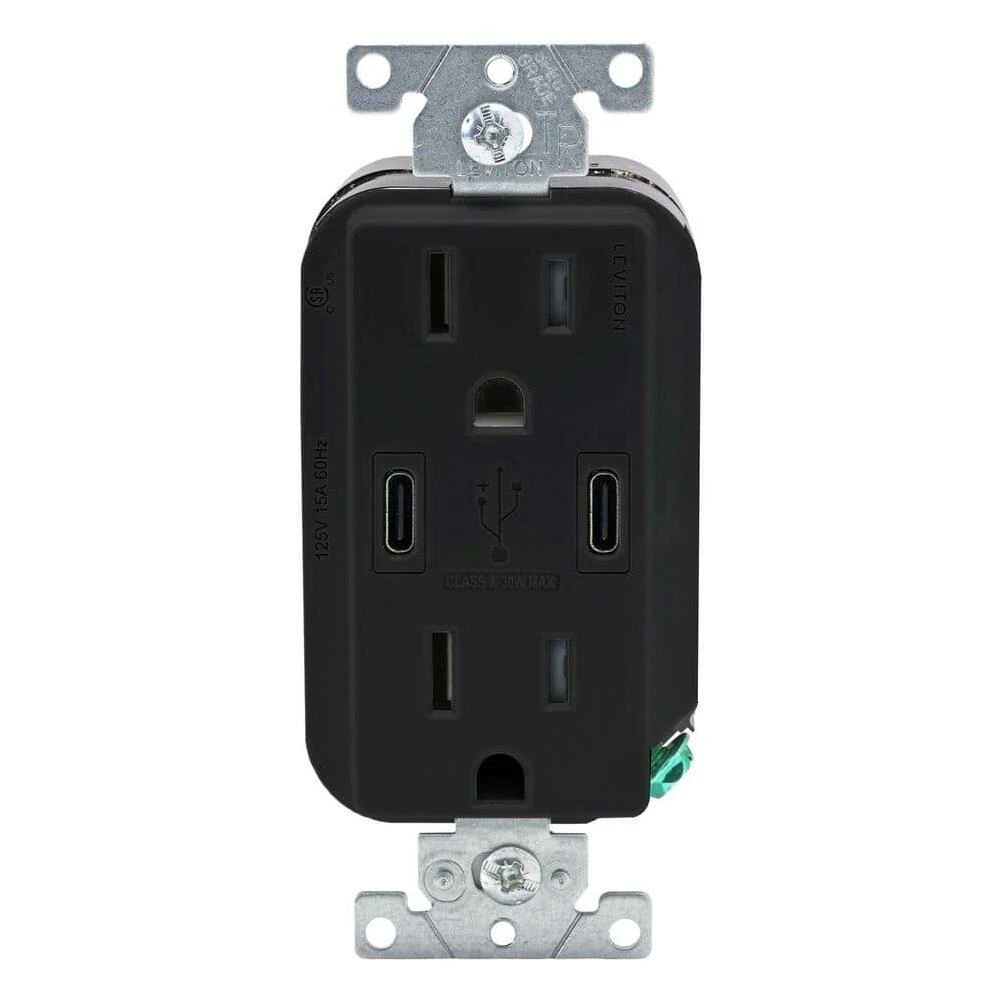 15A Duplex USB Wall Outlet – Dual Power & USB-C Charging