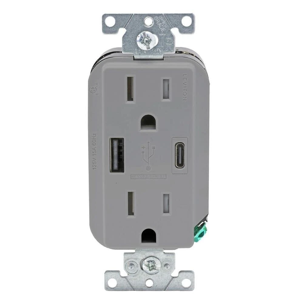 15A Duplex Wall Outlet with Dual USB Charging Ports