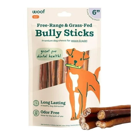 6‑Inch Natural Bully Sticks – 6‑Pack High‑Protein Dog Chews