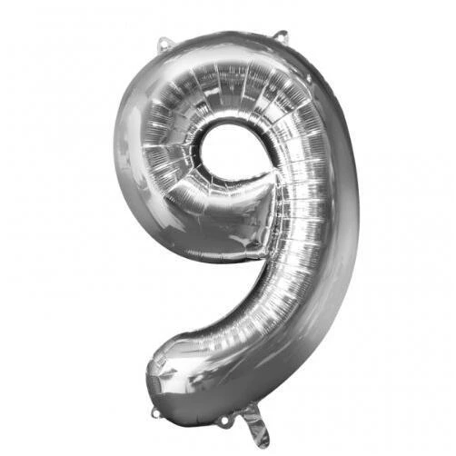 Silver Large Number 9 Foil Balloon – Premium Party Decoration