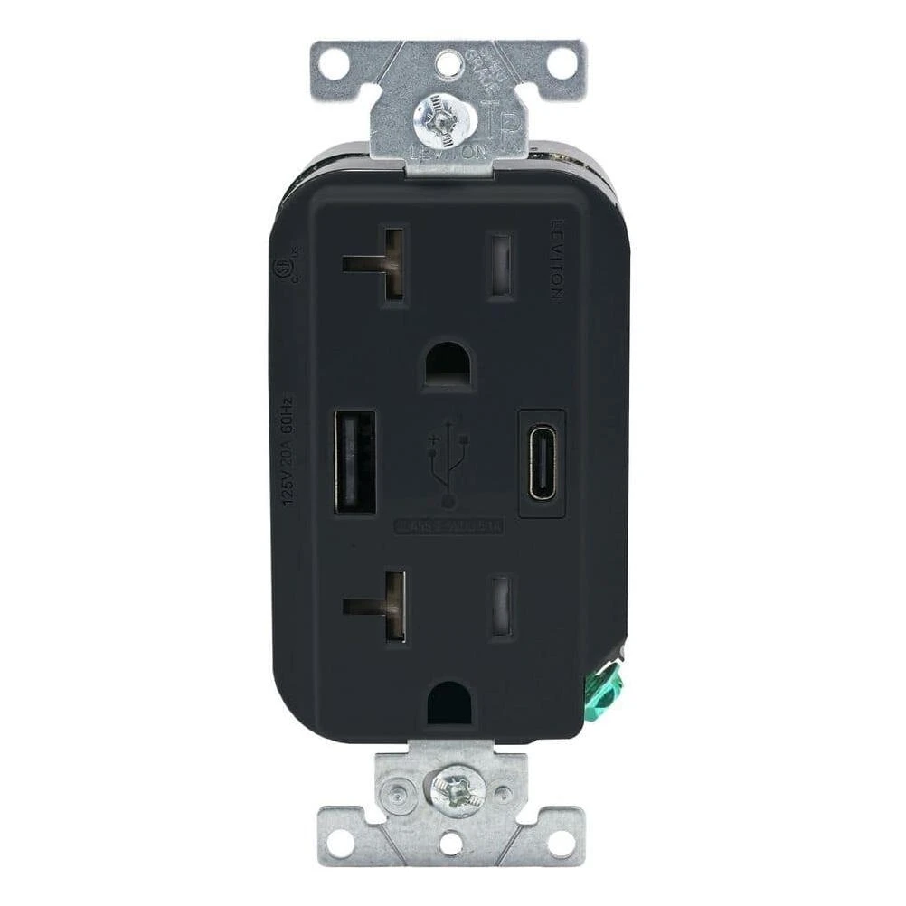 20‑Amp Duplex Wall Outlet with Built‑in USB Charging Ports