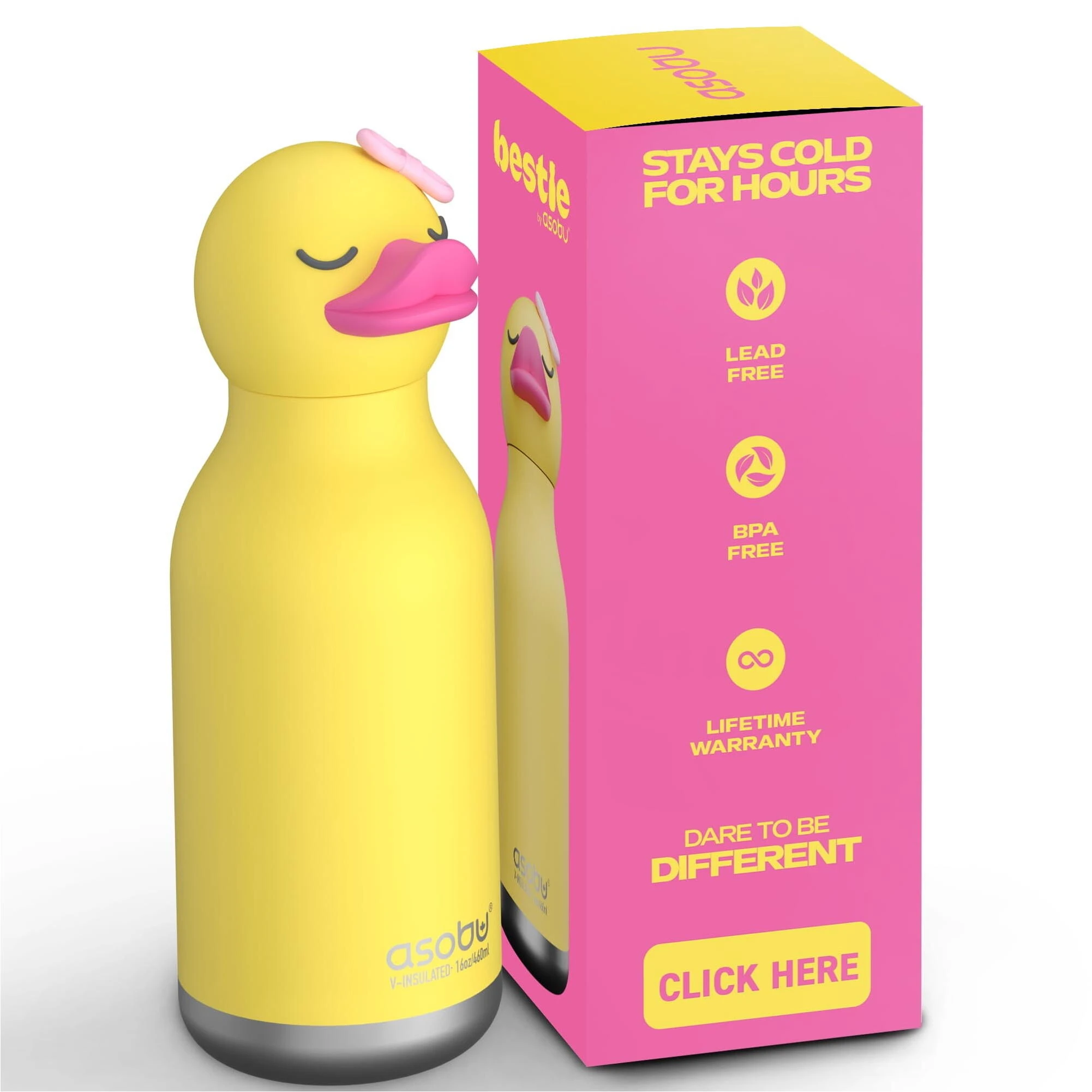 Ad‑N‑Art 16 oz Ducky Bestie Animal Insulated Water Bottle – Double‑Wall Vacuum Cooler