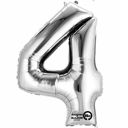 Large Silver Foil Number 4 Balloon – Party Décor