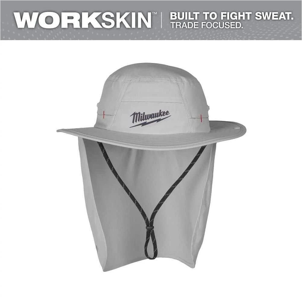 Milwaukee Workskin Gray Sunshade Hat – Small/Medium, UPF 50+, Detachable Neck Shield