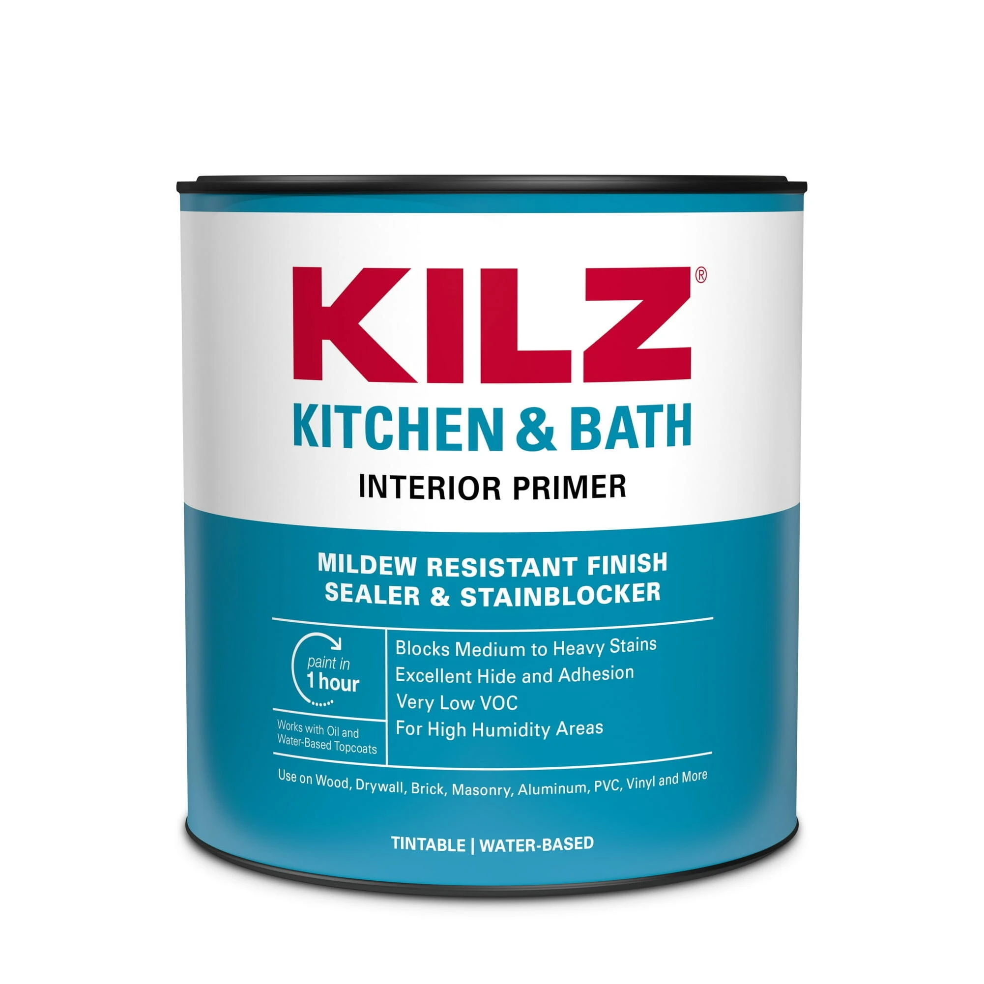 KILZ Mildew‑Resistant Water‑Based Interior Primer – 1 Quart for Kitchen & Bath