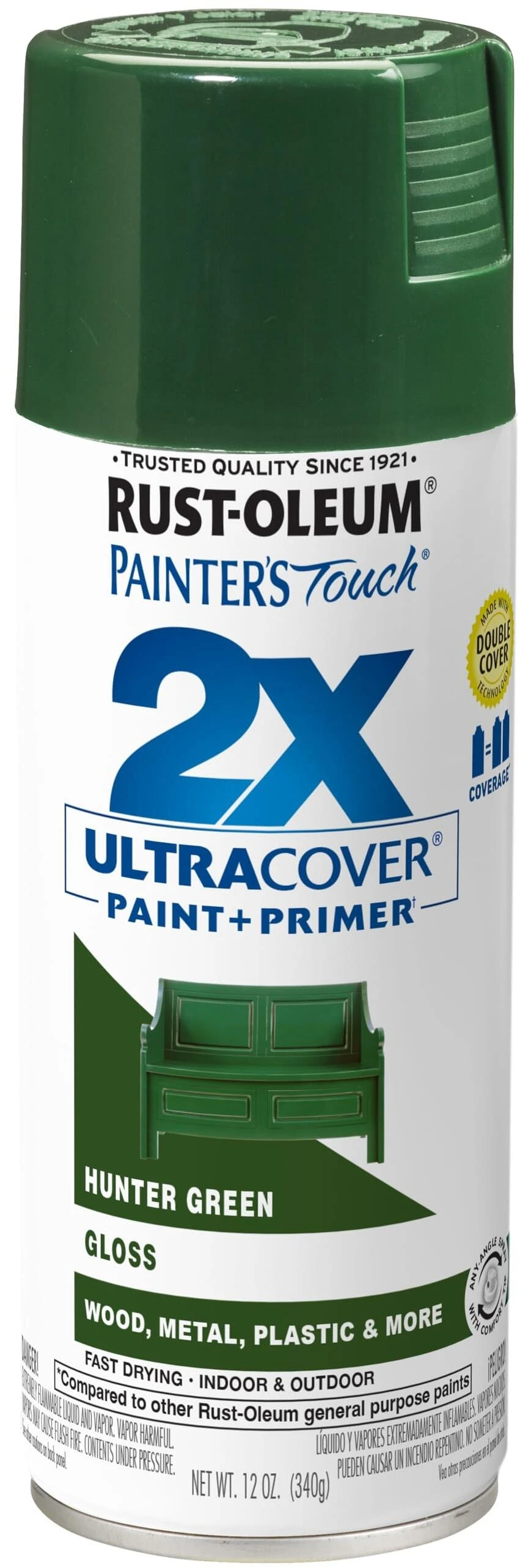 Rust-Oleum 334034 Painter's Touch 2X Spray Paint, Gloss Hunter Green, 12 Oz