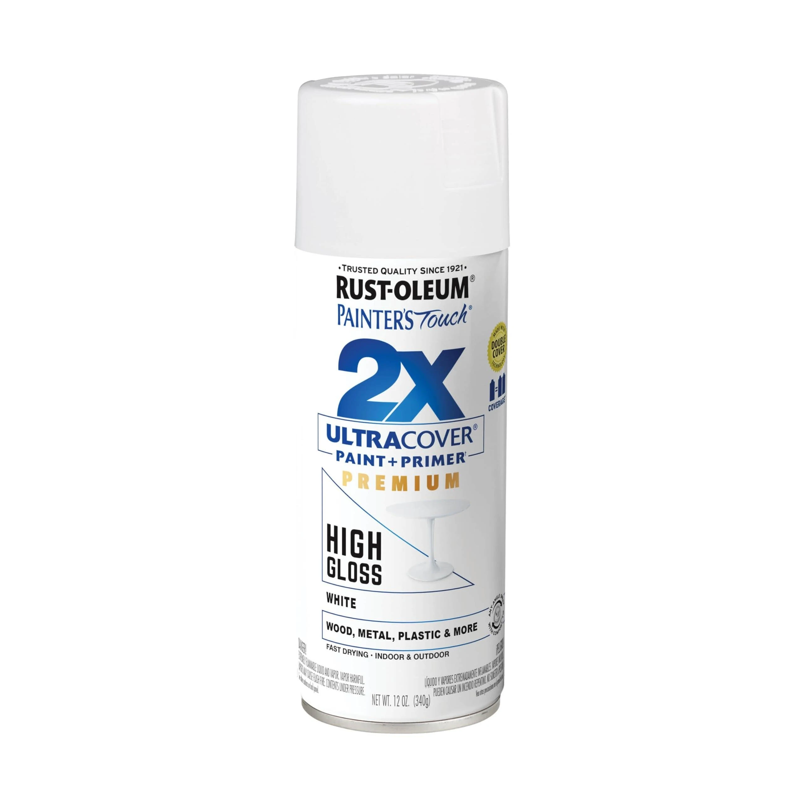 Rust-Oleum 331171 Painter's Touch 2X Ultra Cover Spray Paint, White, High-Gloss, 12 Oz.