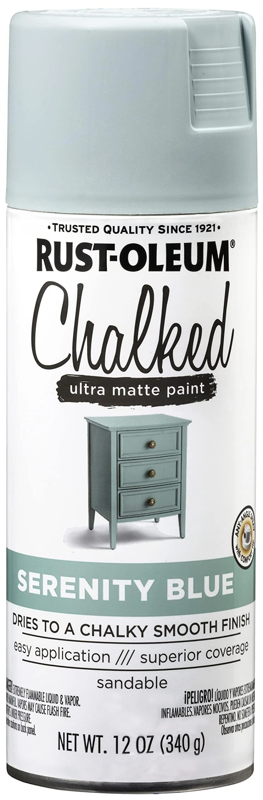 Rust-Oleum 302595 Chalked 1-Coat Spray Paint, Ultra Matte Serenity Blue, 12 Oz