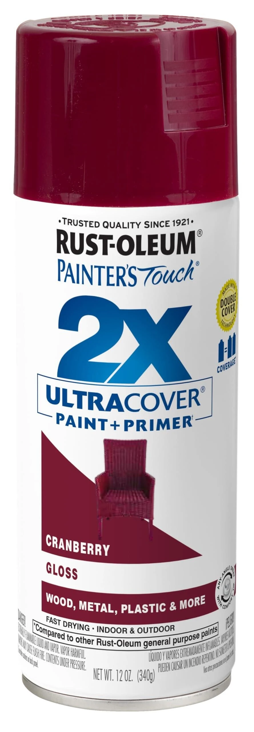 Rust-Oleum 334051 Painter's Touch 2X Spray Paint, Gloss Cranberry, 12-oz.