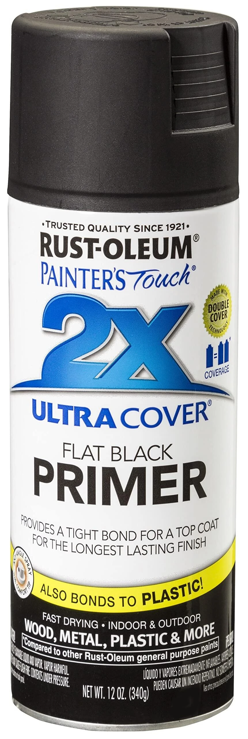 Rust-Oleum 249846 Painter's Touch 2X Spray Primer, Flat Black, 12 Oz.