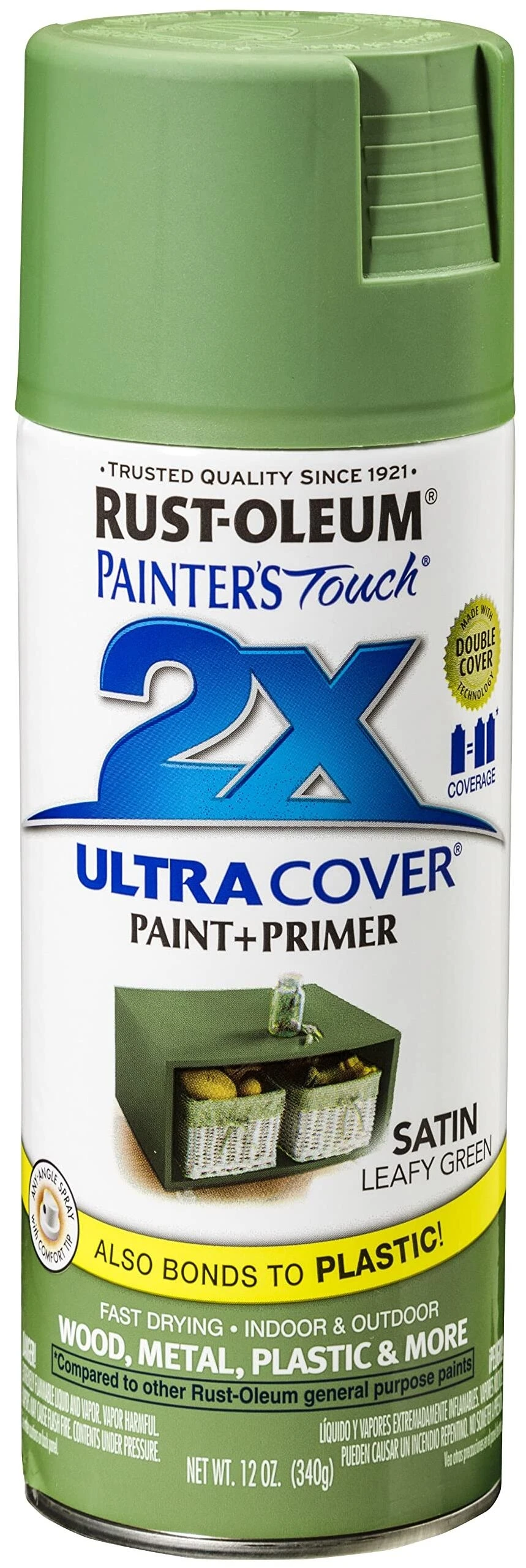Rust-Oleum 249072 Painter's Touch 2X Spray Paint, Satin Leafy Green, 12 oz