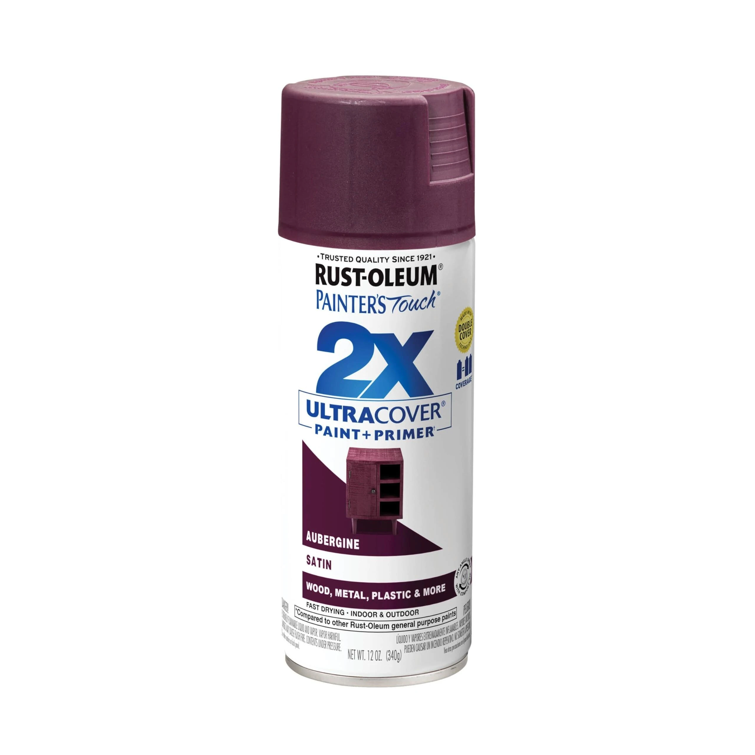 Rust-Oleum 257419 Painter's Touch 2X Spray Paint, Satin Aubergine, 12 oz