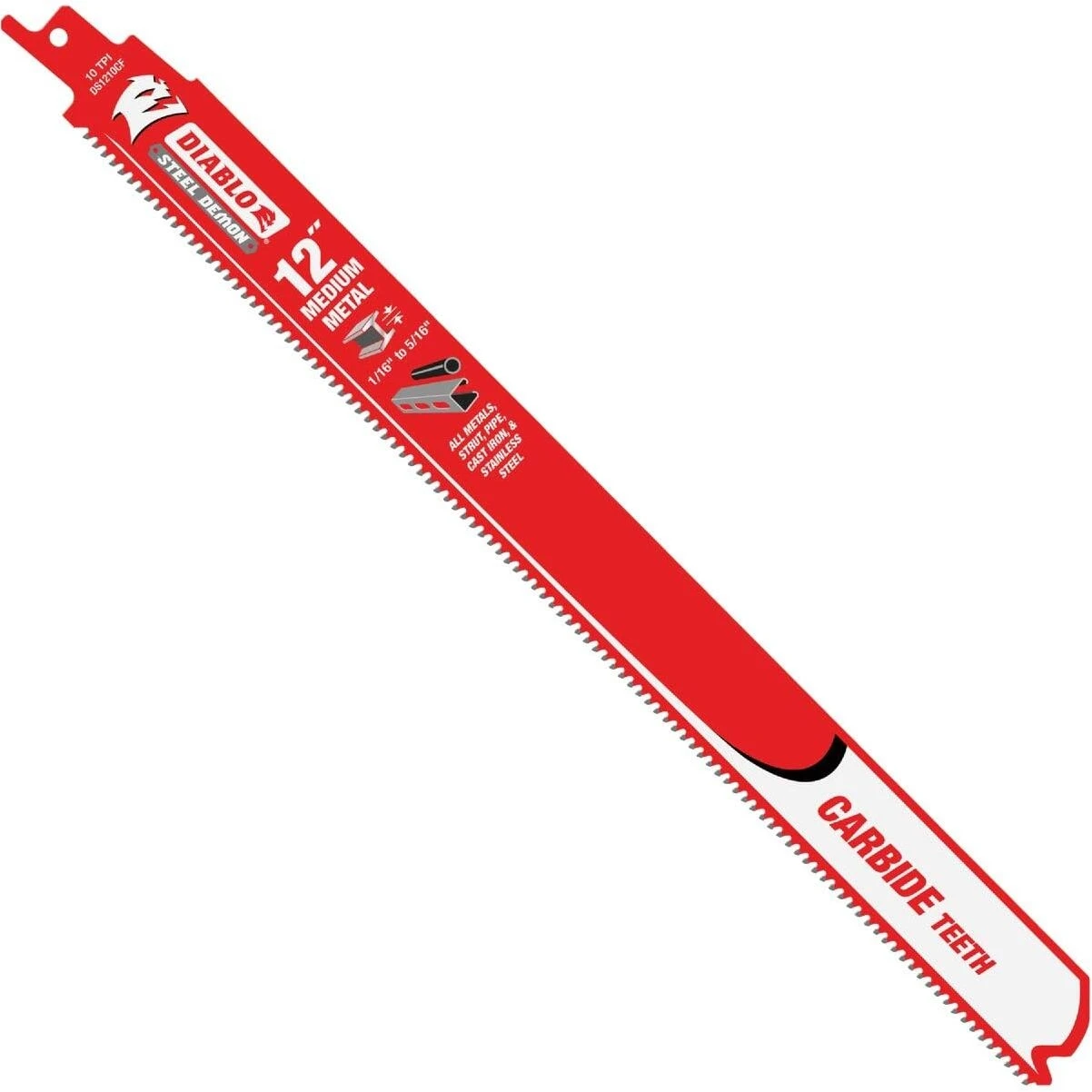 Diablo DS1210CF3 Reciprocating Saw Blade, 1 in W, 12 in L, 10 TPI, Carbide Cutting Edge