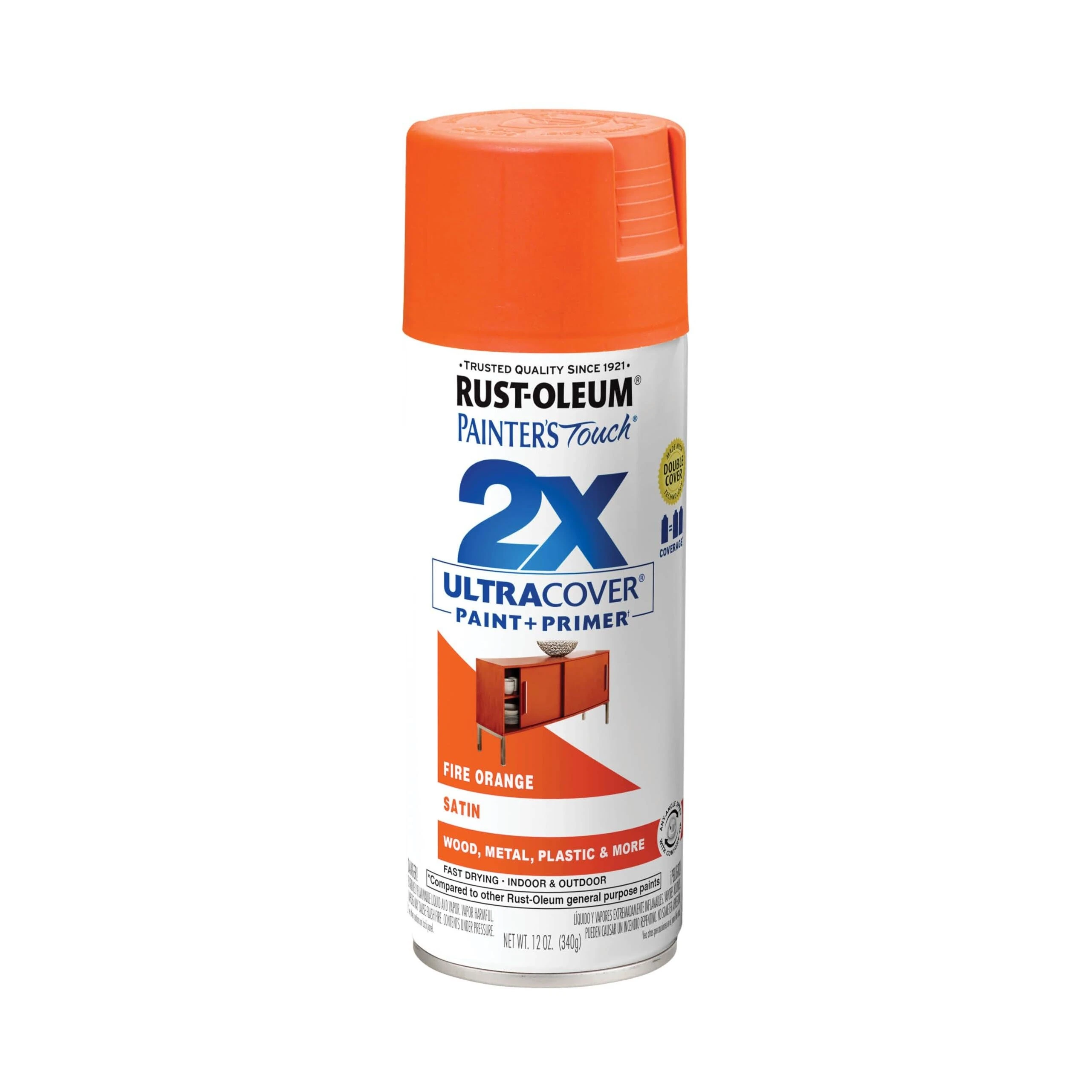 Rust-Oleum 263149 Painter's Touch 2X Spray Paint, Satin Fire Orange, 12 oz