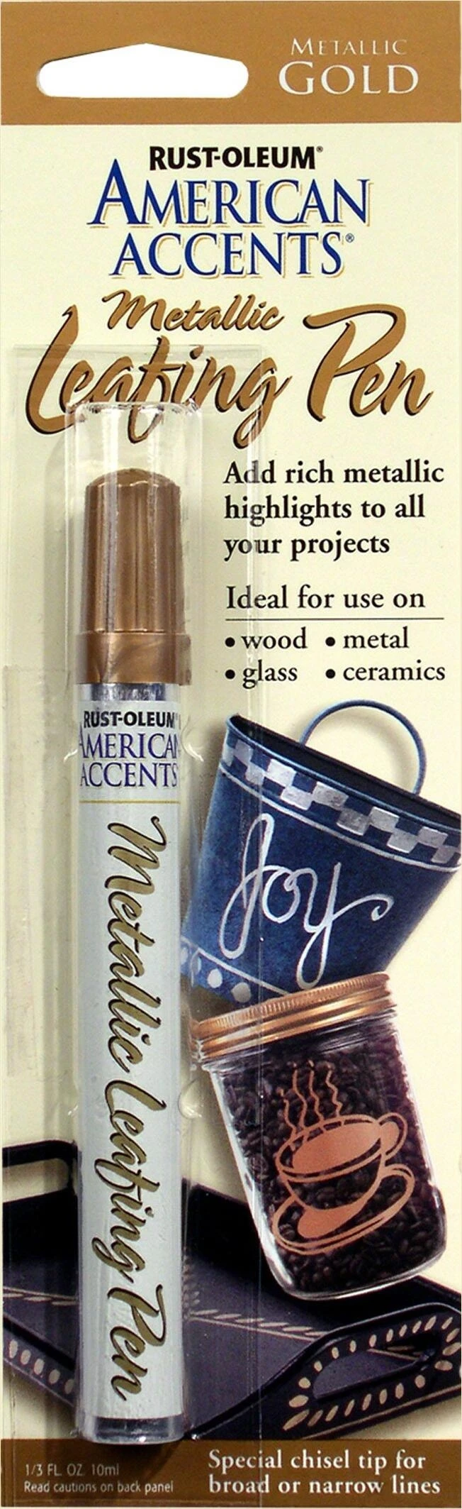 Rust-Oleum 215190 American Accents Metallic Gold Leafing Pen, Chisel Tip, 1/3 Oz