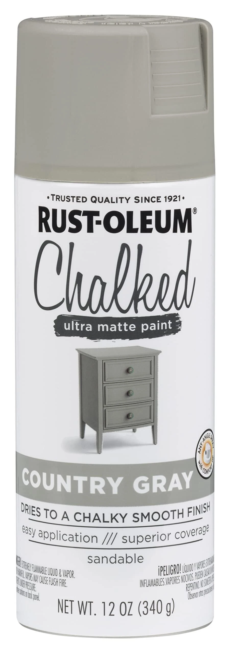 Rust-Oleum 302593 Chalked Spray Paint, Ultra Matte, Country Gray, 12 oz