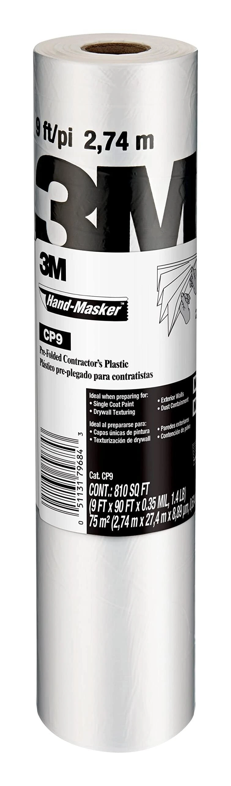 Hand Masker Contractor's Plastic, 9 x 90 Ft.