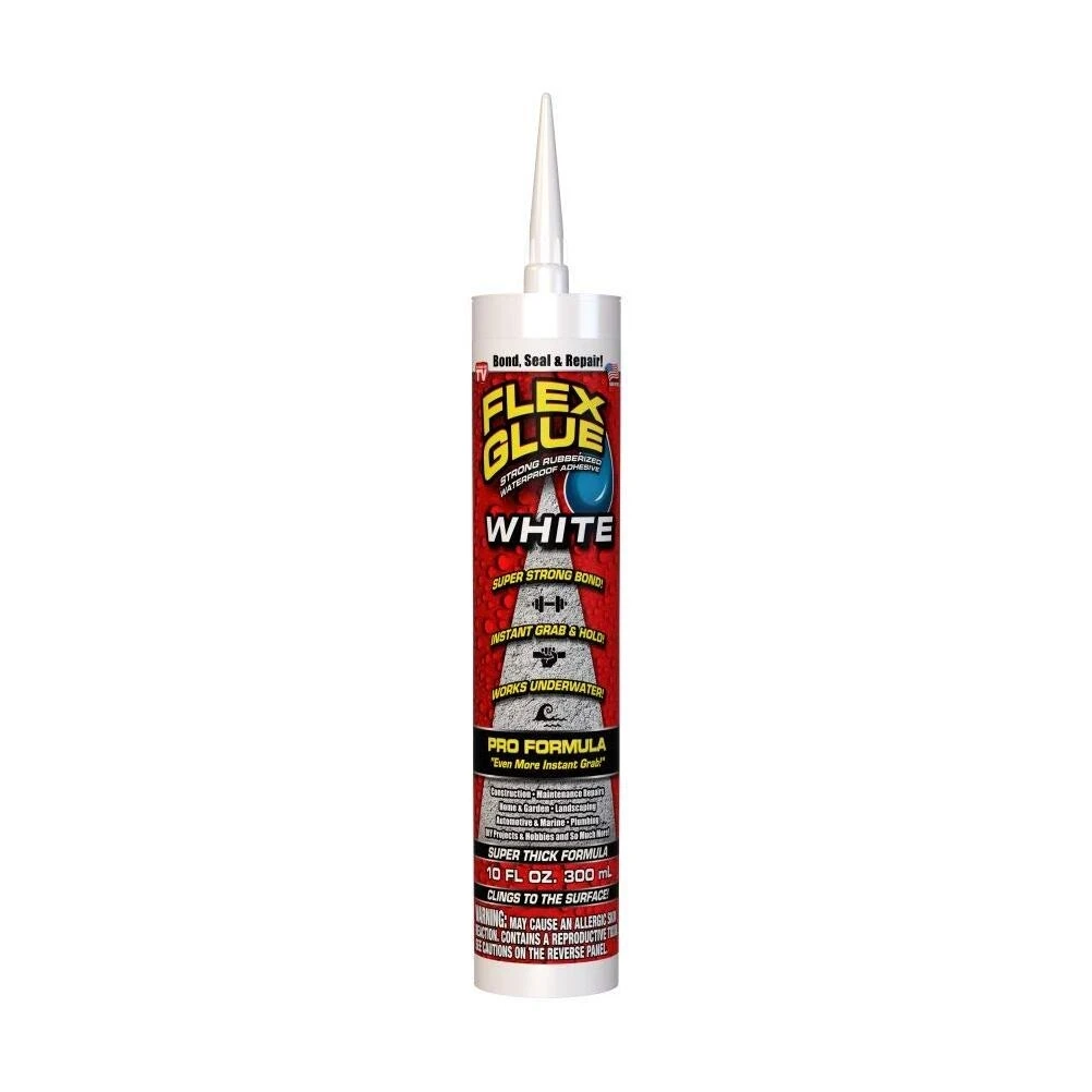 Flex GFSTANR10 Glue Pro Rubberized Waterproof Adhesive, White, 10 Oz