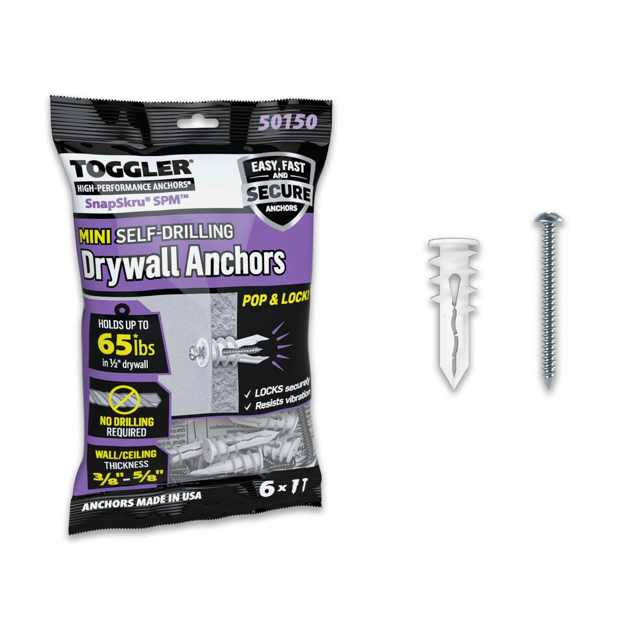 TOGGLER Snapskru 6-Pack 1-1/4-in x 1/4-in Dia Mini Drywall Anchor (Screws Included)