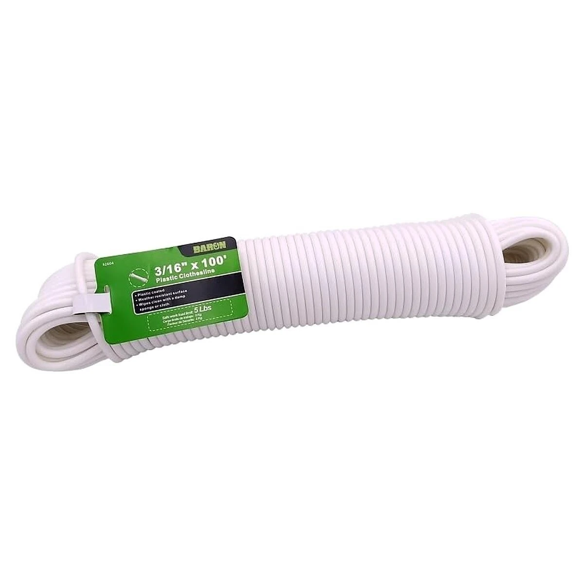 Baron 52604 Plastic Clothesline, 3/16 In X 100 Ft, White