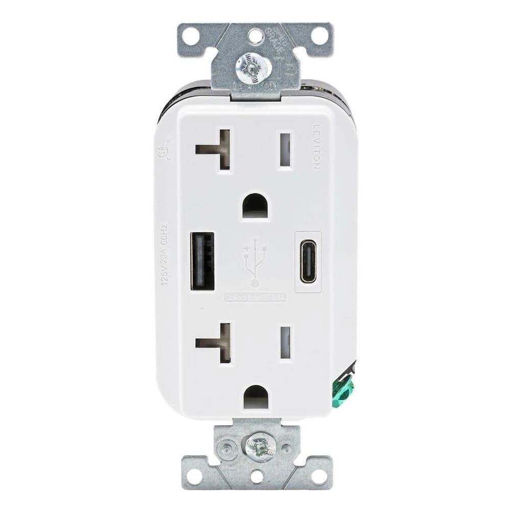 20 Amp Dual USB‑A/C Power Outlet – Heavy‑Duty Duplex Wall Socket