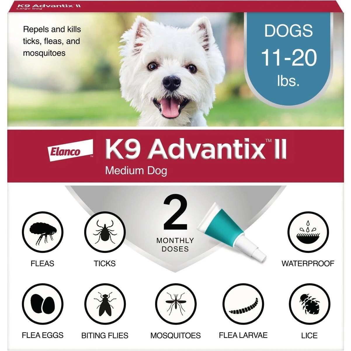 K9 Advantix II Medium Dog Teal 1-Month Flea Treatment (2-Pack)