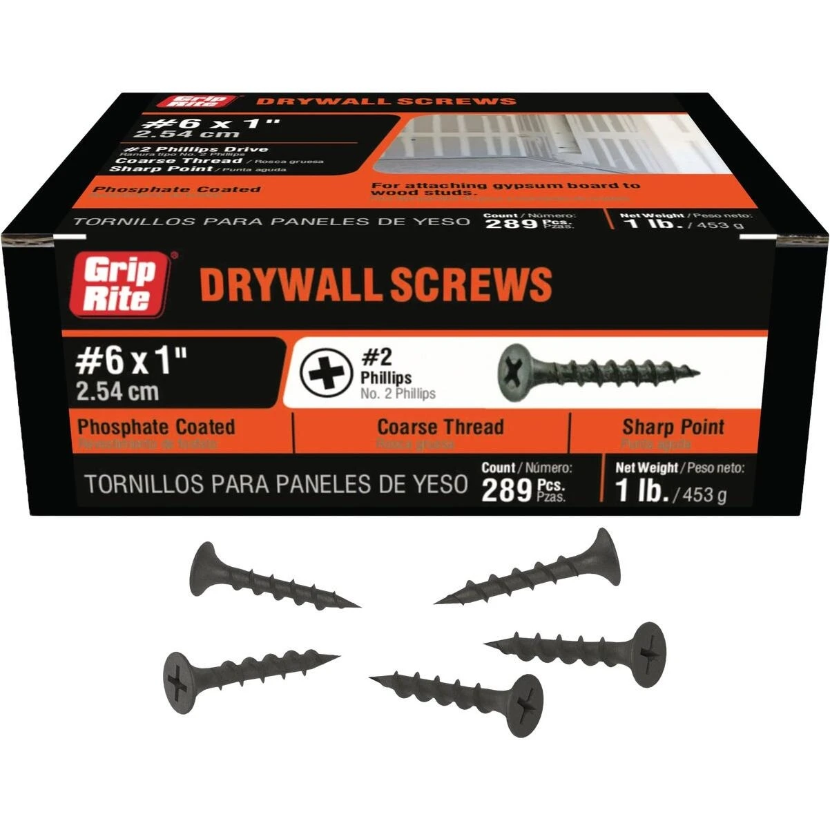 Grip-Rite 1 In. x 6 ga Coarse Thread Gray Phosphate Drywall Screw (289-Count)