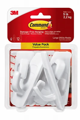 3M Command Large Adhesive Hook – 5 lb Capacity, White Plastic, Single Hook
