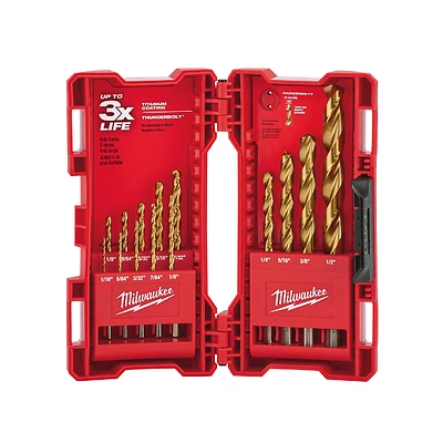 Thunderbolt 14-piece Titanium Drill Bit Set, Sizes 1/16 In. To 1/2 In.