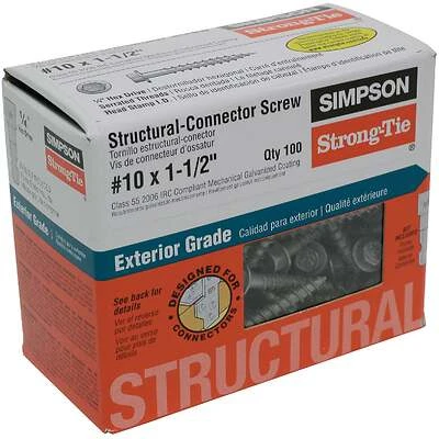 Simpson Strong-Tie Strong-Drive SD Series SD10112R100 Connector Screw, #10 Thread, 1-1/2 in L, Serrated Thread, Hex Head