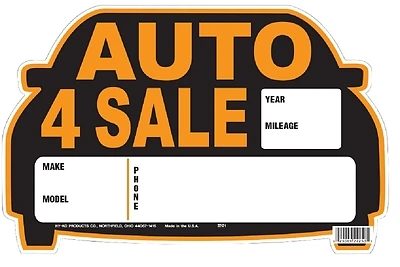 Hy-Ko 22121 Auto 4 Sale Sign, Orange & Black, Polystyrene, 13 x 8.5-In.