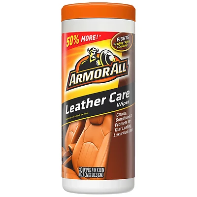 Armor All 18581C Leather Wipes, 8.44 in L, 3.31 in W, Effective to Remove: Dirt, Soil, 30-Wipes