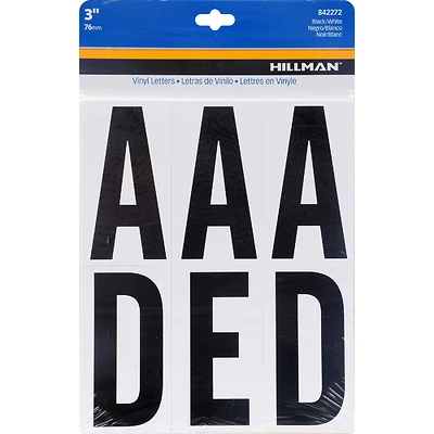 Hillman 842272 Adhesive Vinyl Letter Pack, Black on White, 3-In.