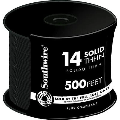 14 Solid Building Wire, Black, 500 Ft.
